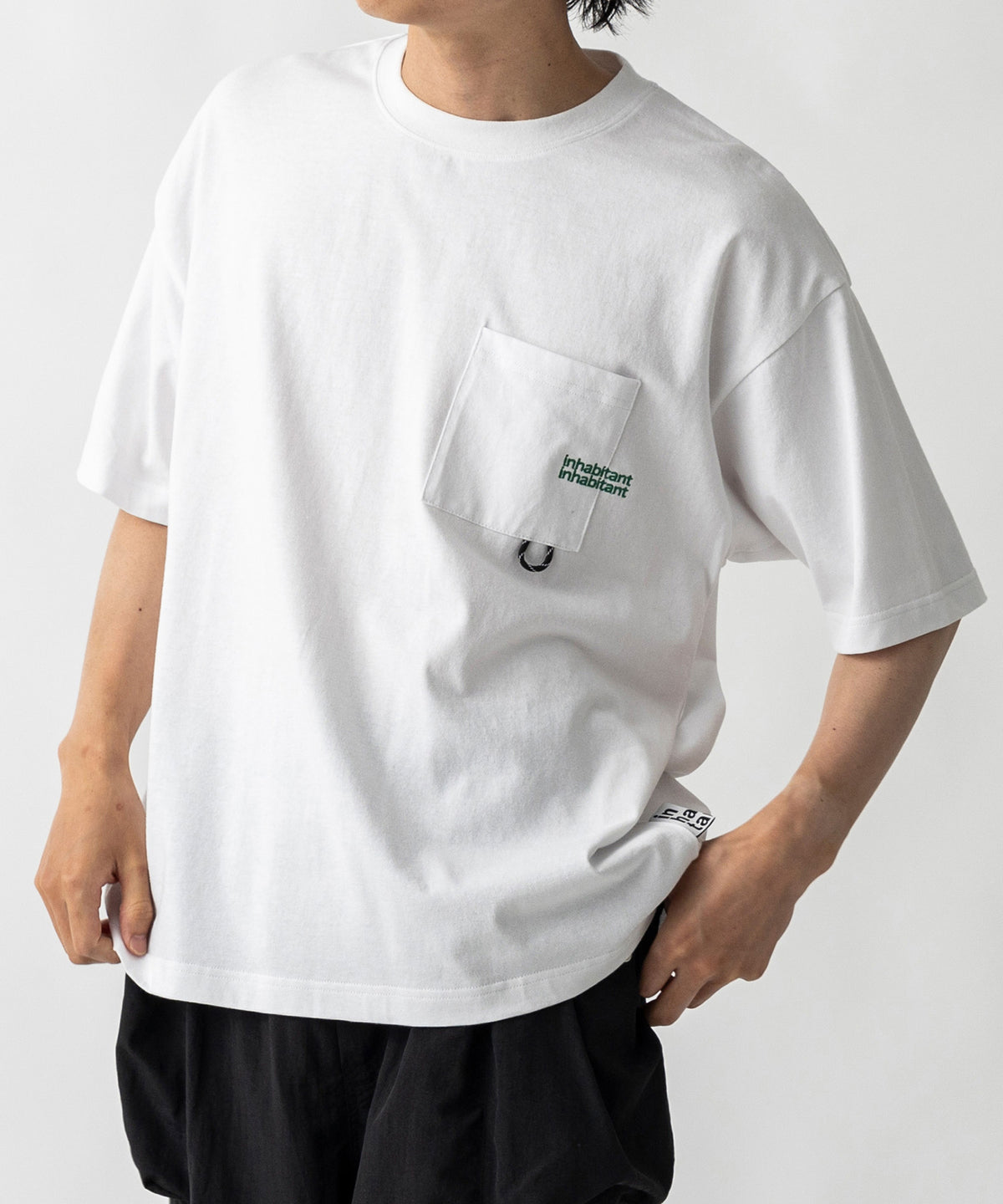 【MENS】ビッグシルエット ワンポイント刺繍 ポケット 半袖Tシャツ /inhabitant(インハビタント)