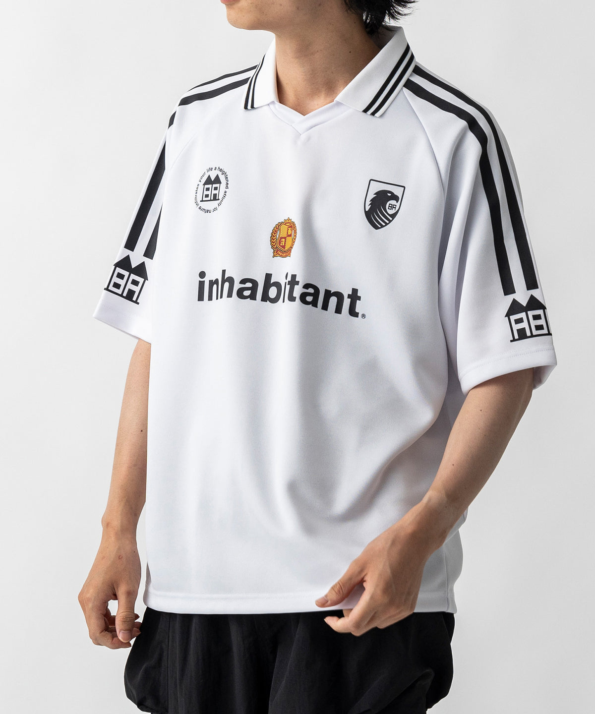 【MENS】ビッグシルエット ユニフォームライク 半袖サッカーTシャツ /inhabitant(インハビタント)