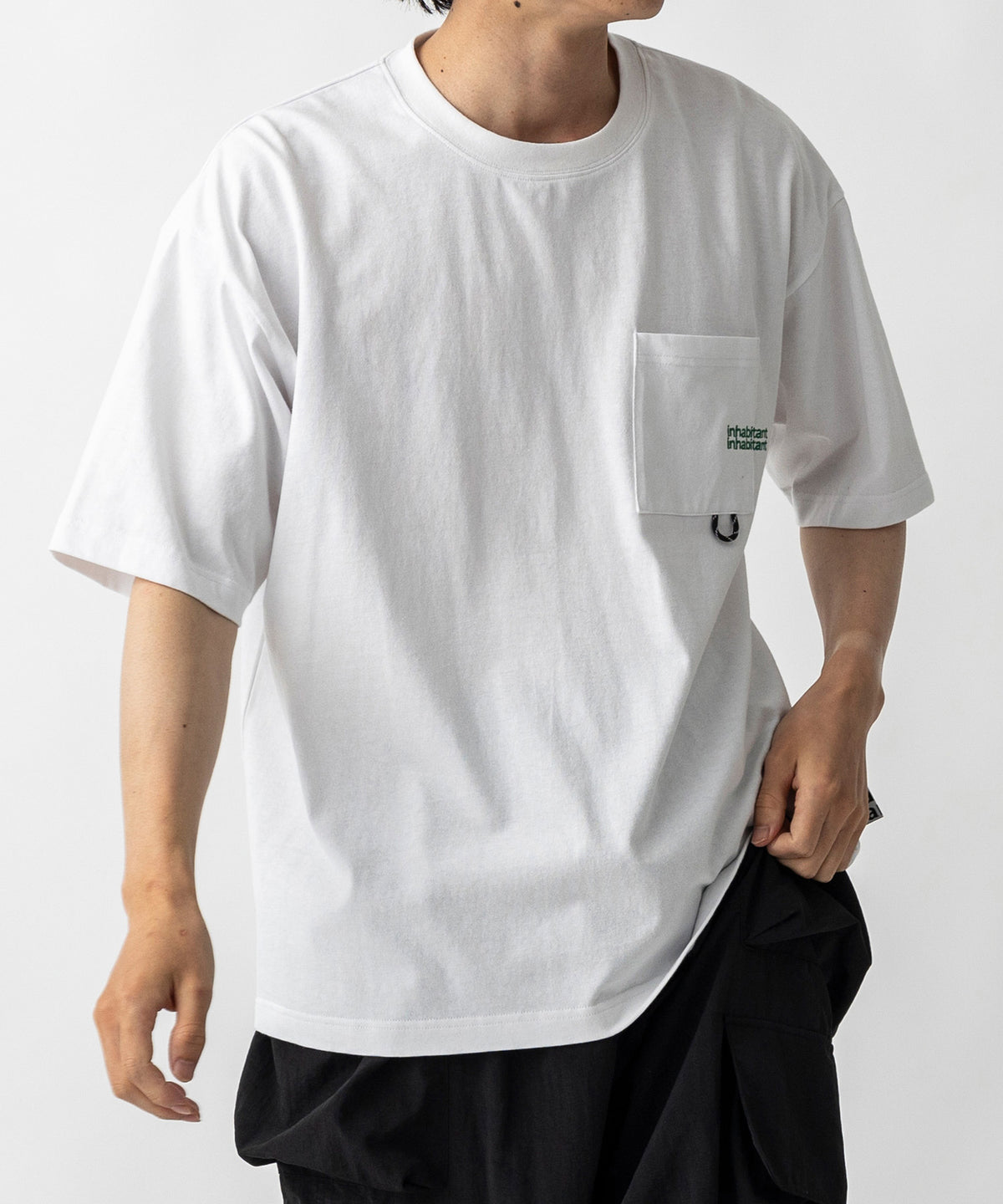 【MENS】ビッグシルエット ワンポイント刺繍 ポケット 半袖Tシャツ /inhabitant(インハビタント)