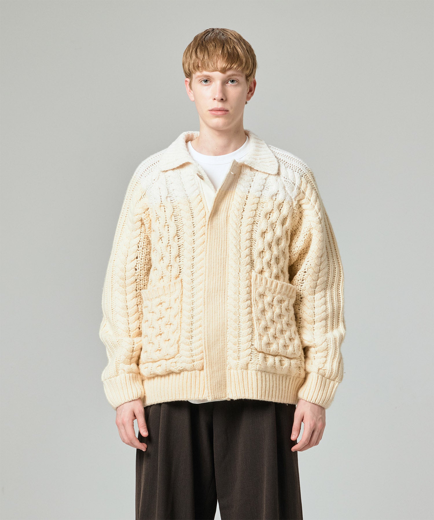 AERO STILL MERINO WOOL GRADATION KNIT CARDIGAN