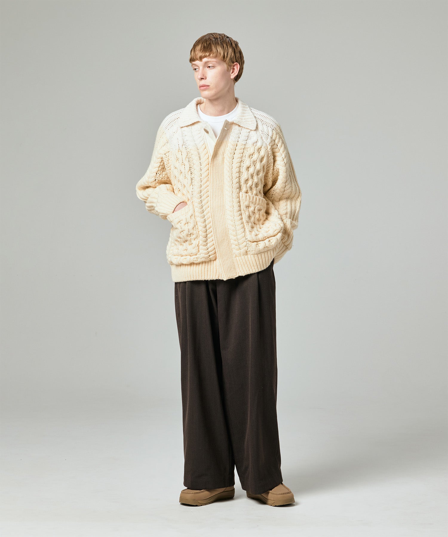 AERO STILL MERINO WOOL GRADATION KNIT CARDIGAN