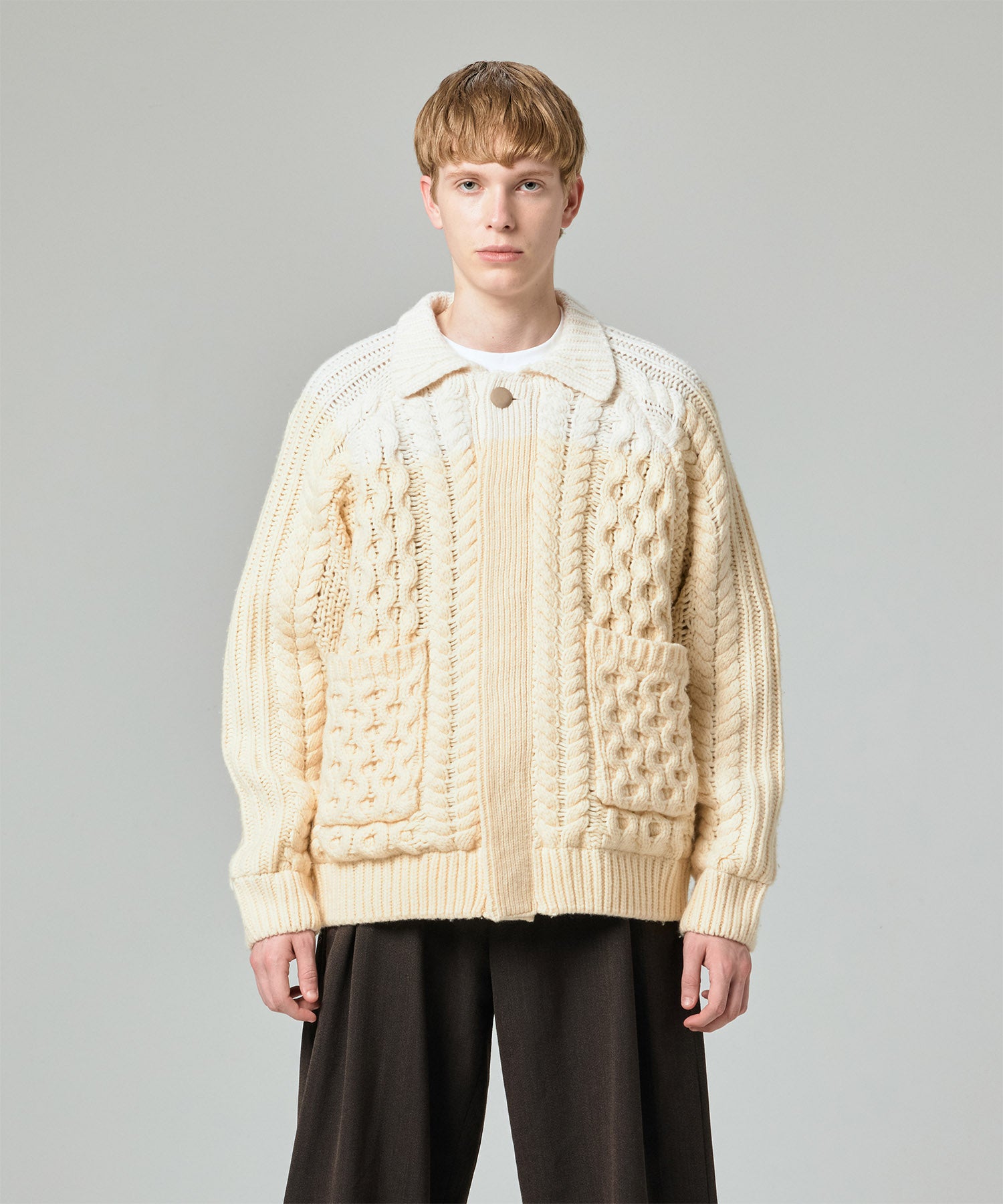 AERO STILL MERINO WOOL GRADATION KNIT CARDIGAN