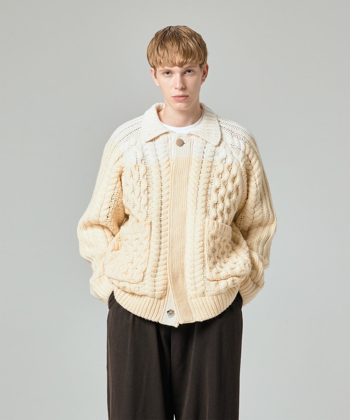 AERO STILL MERINO WOOL GRADATION KNIT CARDIGAN